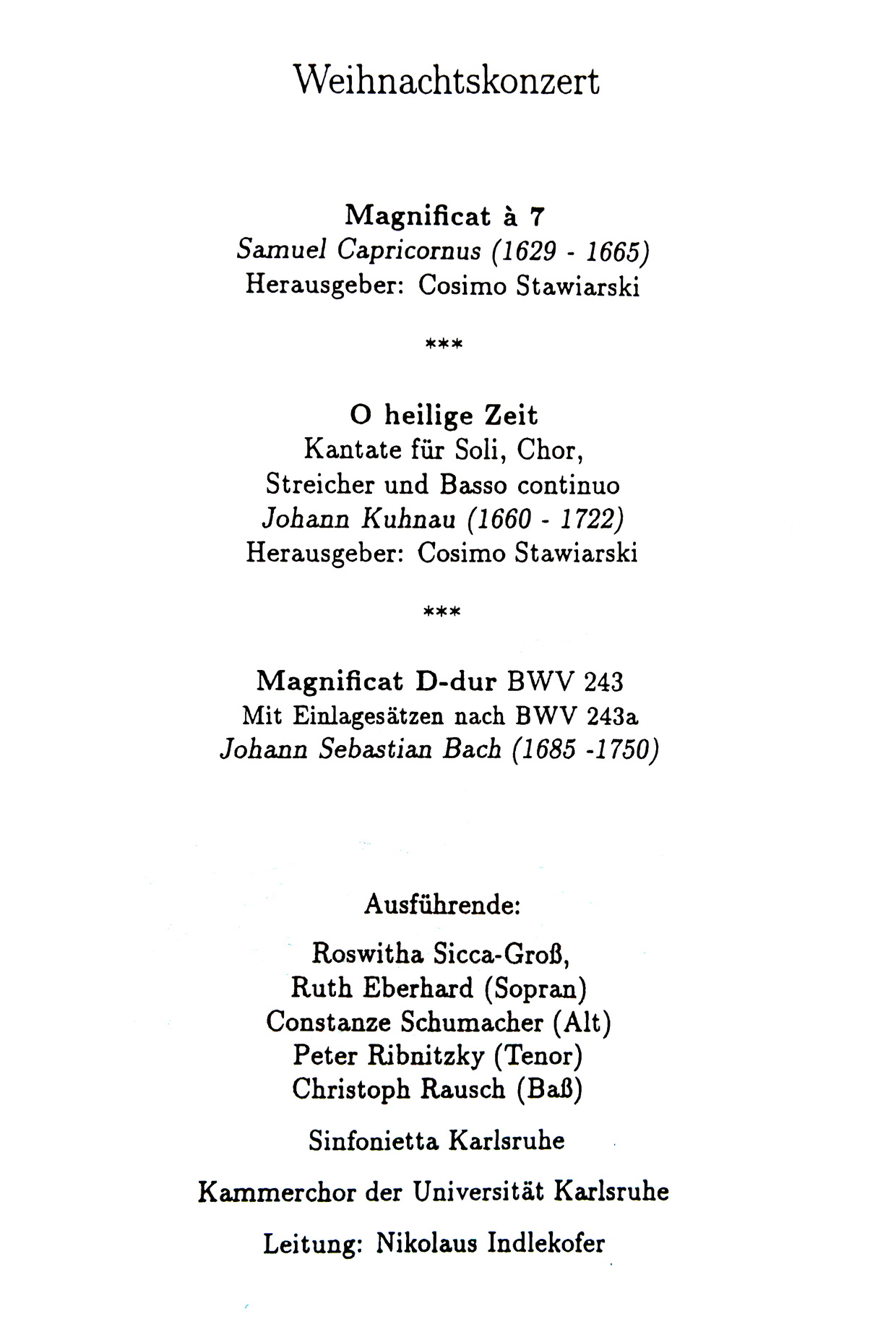 Programm Magnificat Musik zur Adventszeit Dezember 1994