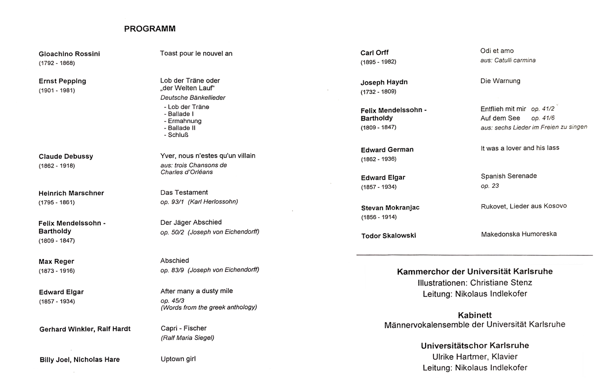 Programm Europäische Chorlieder des 19. und 20. Jahrhunderts - November 1995
