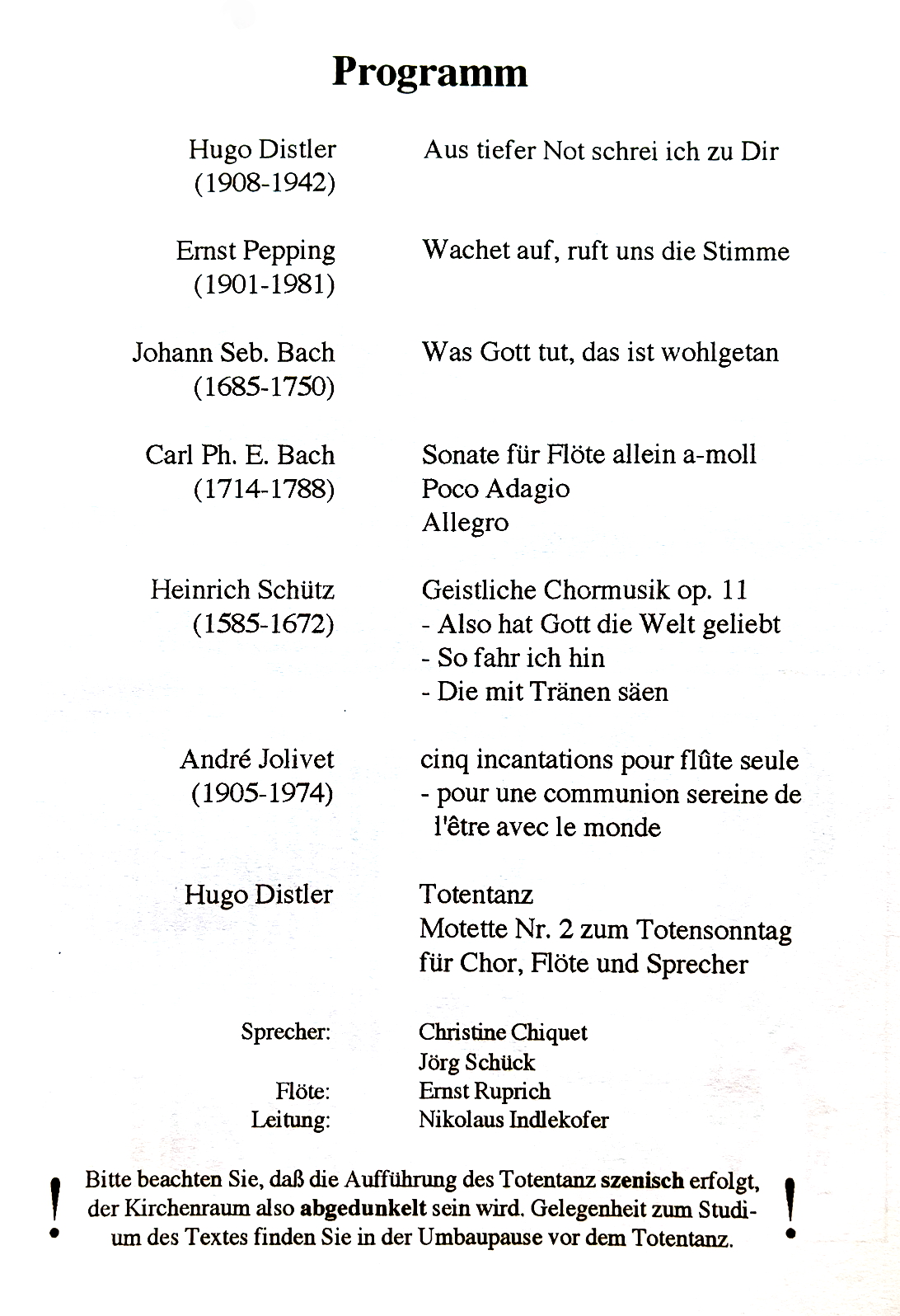 Programm Totentanz November 1996