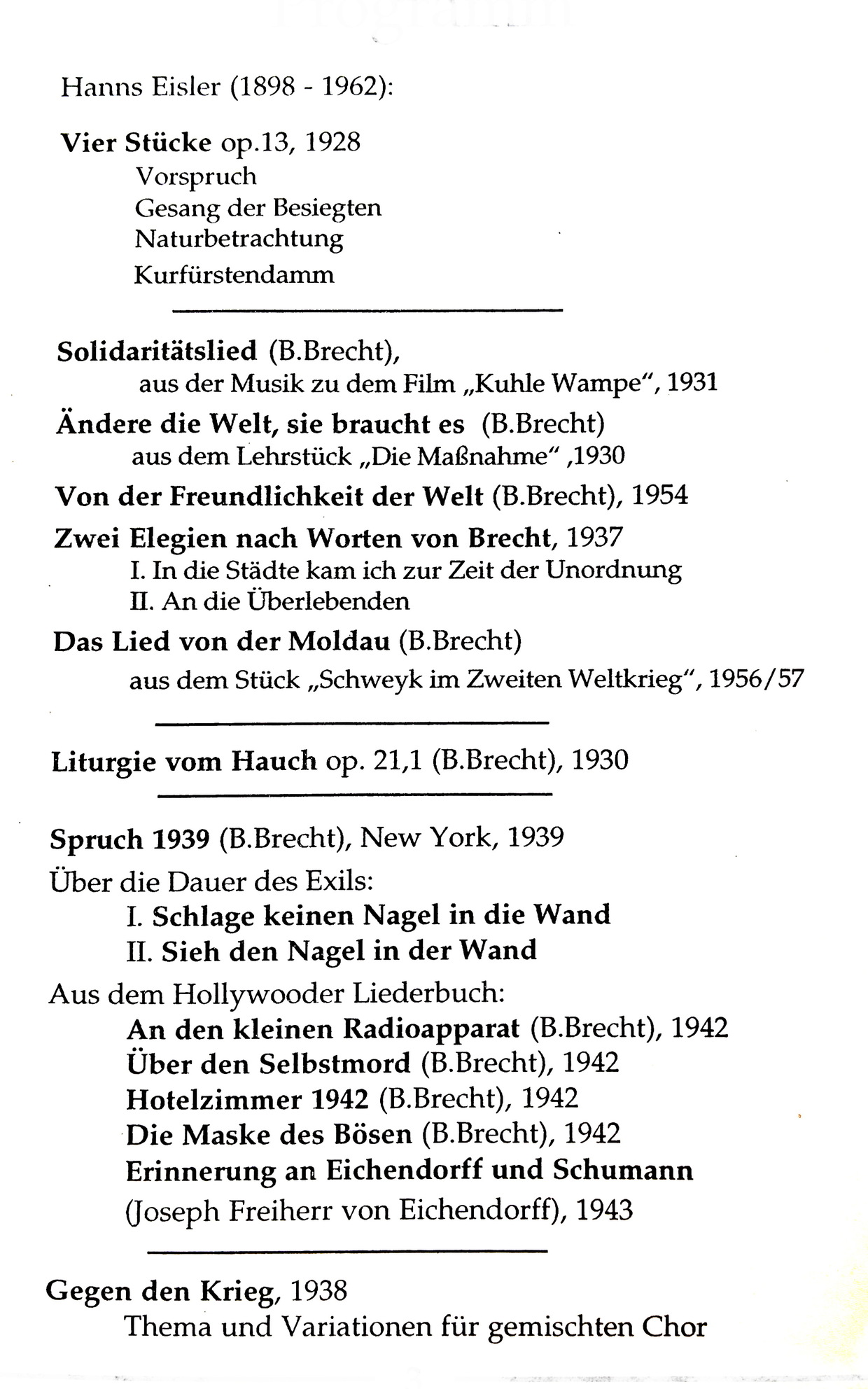 Programm Gegen den Krieg Juli 1998