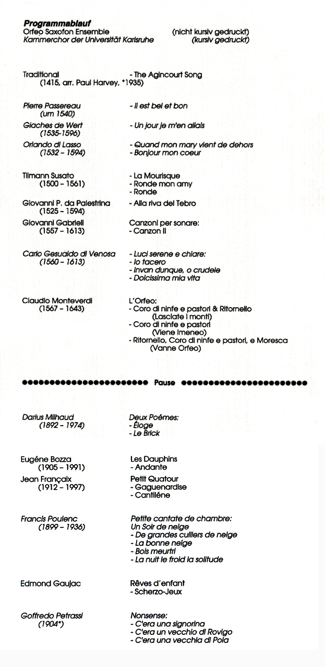 Programm Madrigale Oktober 200