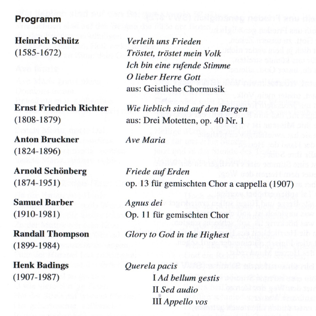 Programm Firriede auf Erden Dezember 2001