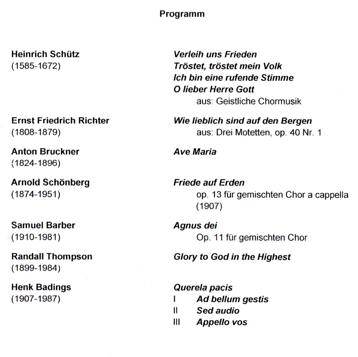 Programm Friede auf Erden Dezember 2001