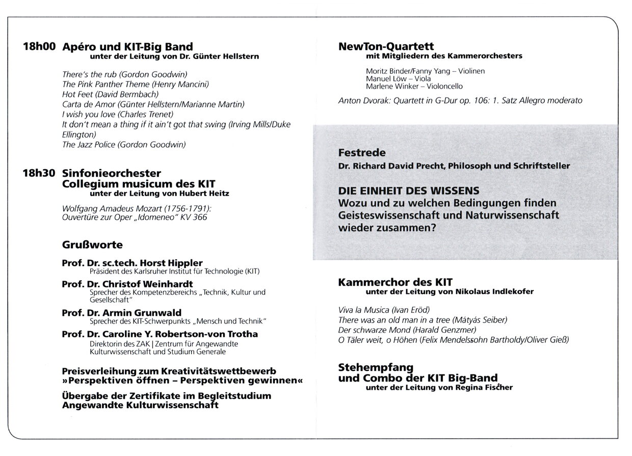 Festprogramm KIT 60 Jahre Studium Generale November 2009