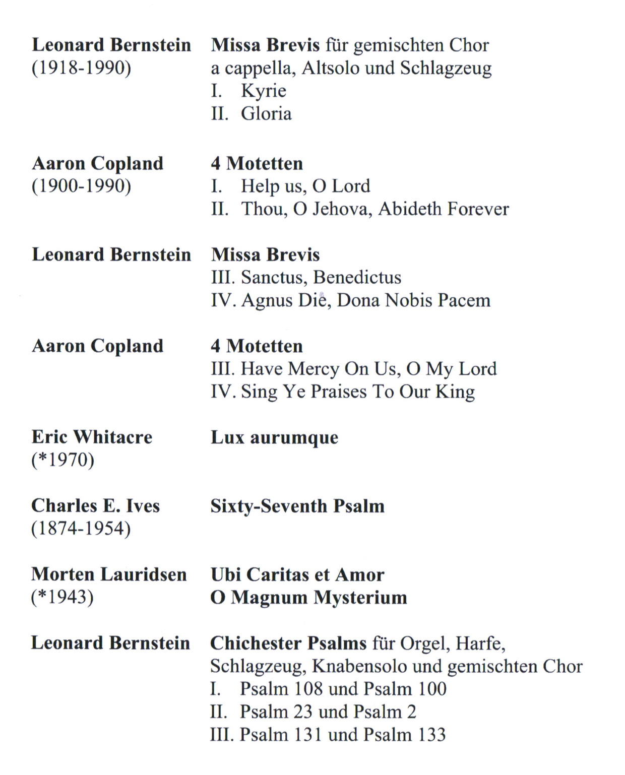 Programm USA - Geistliche Chormusik November 2010