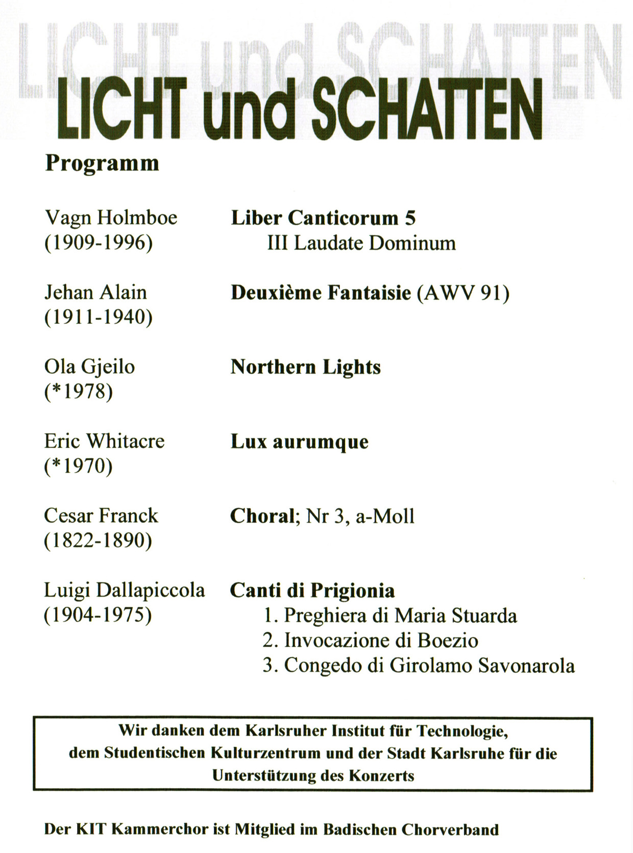 Programm Licht und Schatten November 2013